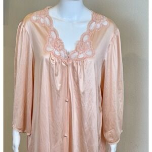 Vintage Ashley Ames Satin Lace Robe Nightgown Size L Peach USA Romantic Feminine